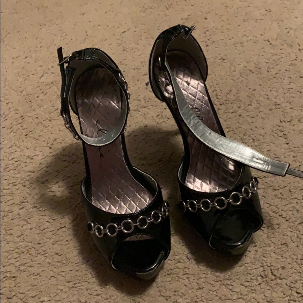 Black patent leather heels